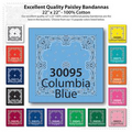 22"x22" Stock Paisley Columbia Blue Imported 100% Cotton Bandanna